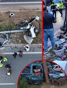 Mersin&rsquo;de feci kaza! Aydınlatma direğine &ccedil;arpan otomobil ikiye b&ouml;l&uuml;nd&uuml;: Yaralılar var!